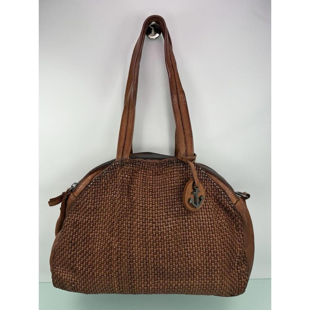 Harbour 2nd ALINA dome purse shoulder bag satchel cognac woven soft leather Boho